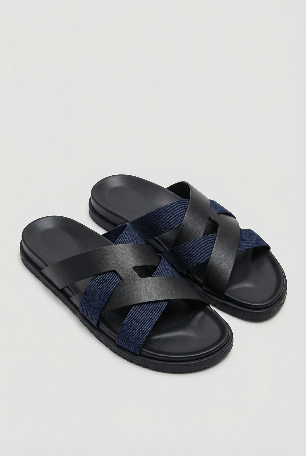 Sandalo in pelle Amalfi nero e blu navy