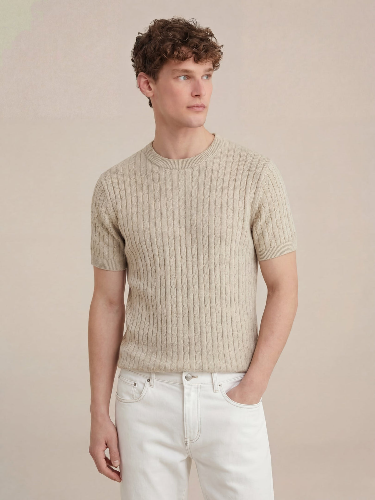 T-shirt in maglia a trecce Nerano Beige