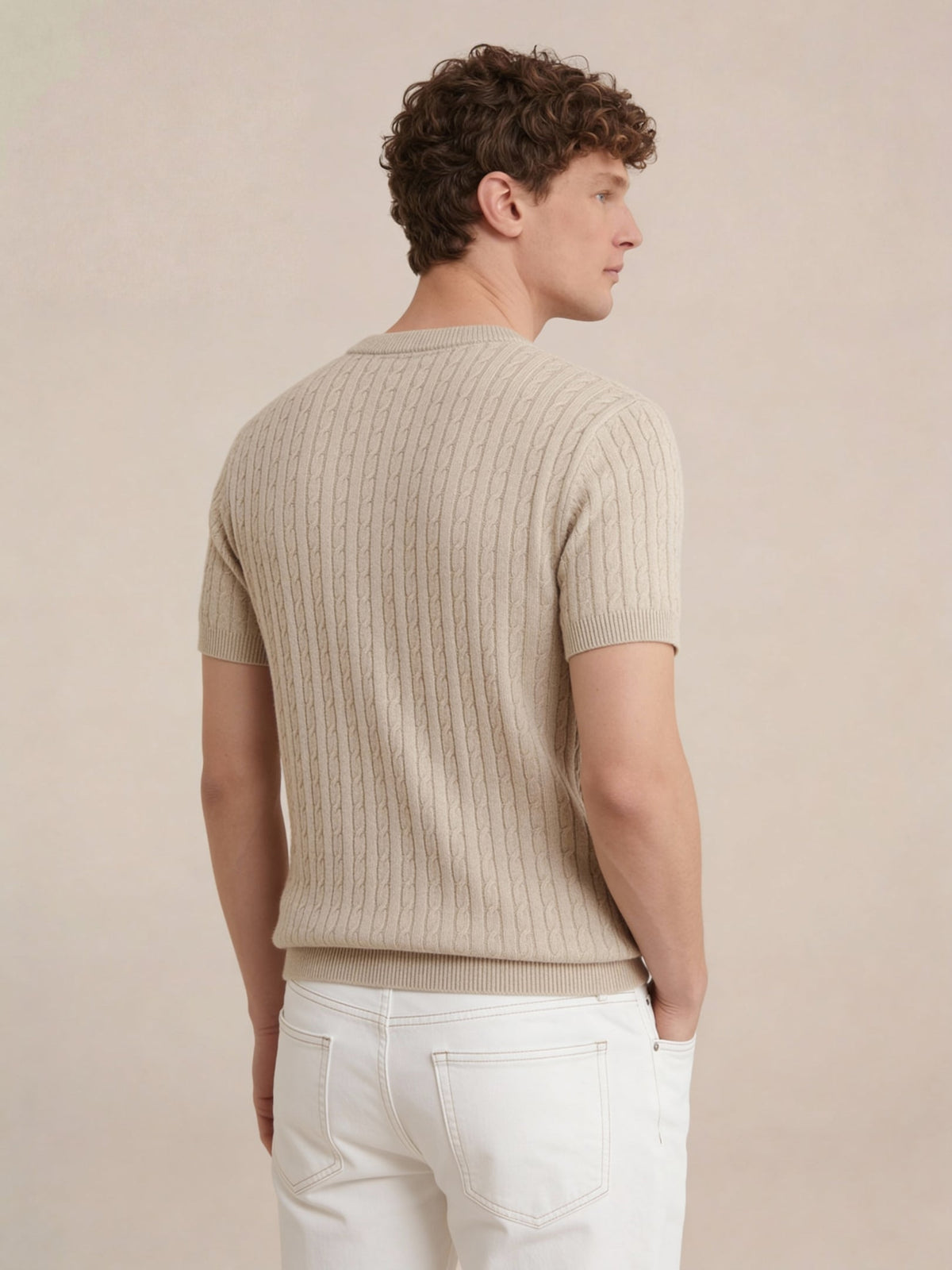 T-shirt in maglia a trecce Nerano Beige