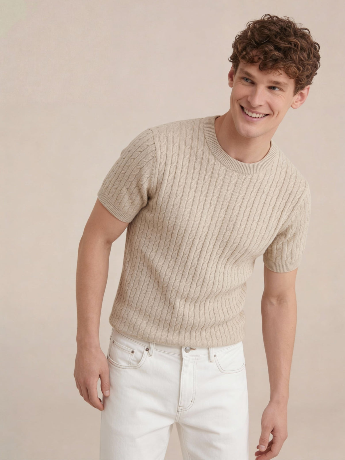 T-shirt in maglia a trecce Nerano Beige