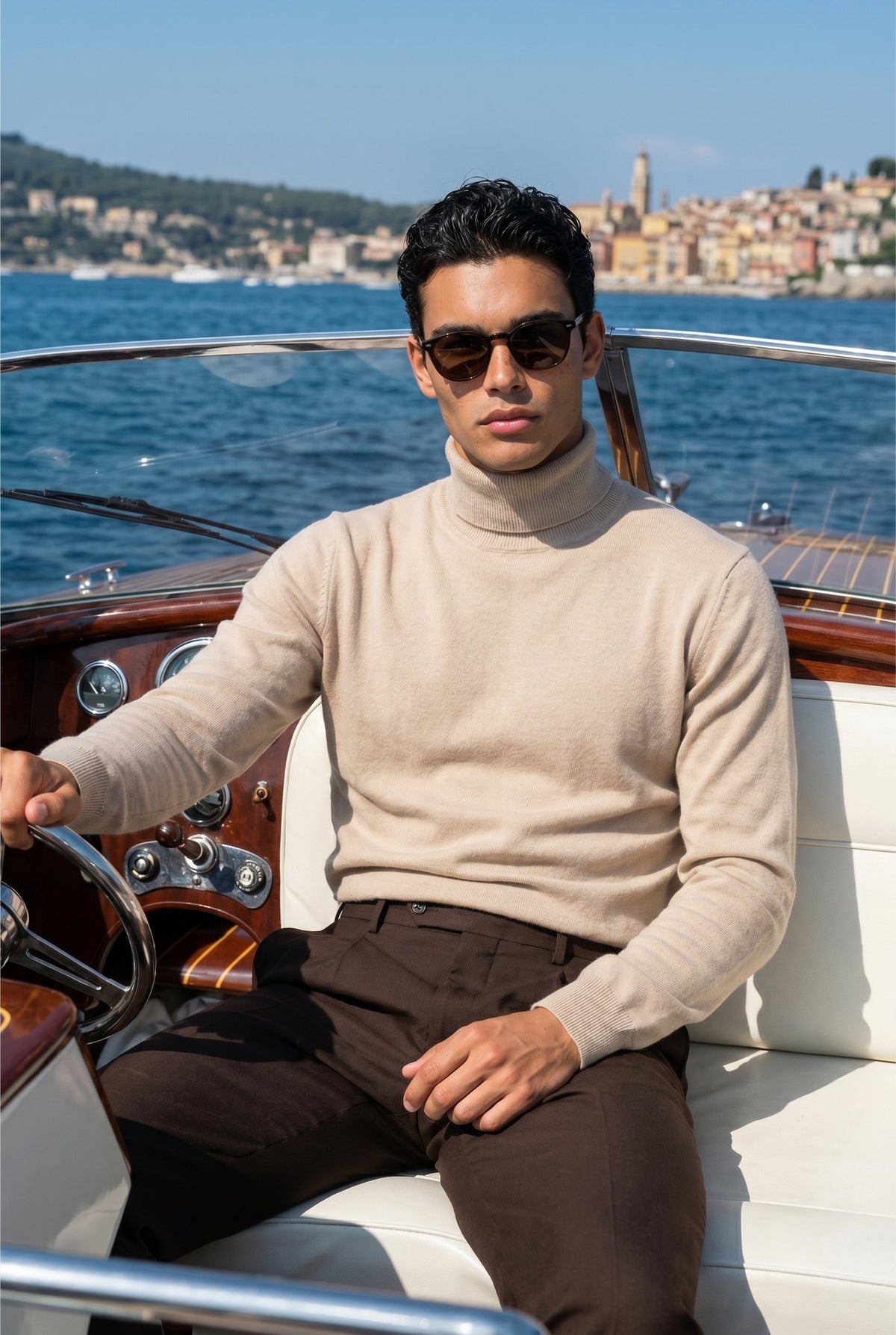 Amalfi Extrafeiner Rollkragenpullover Sand