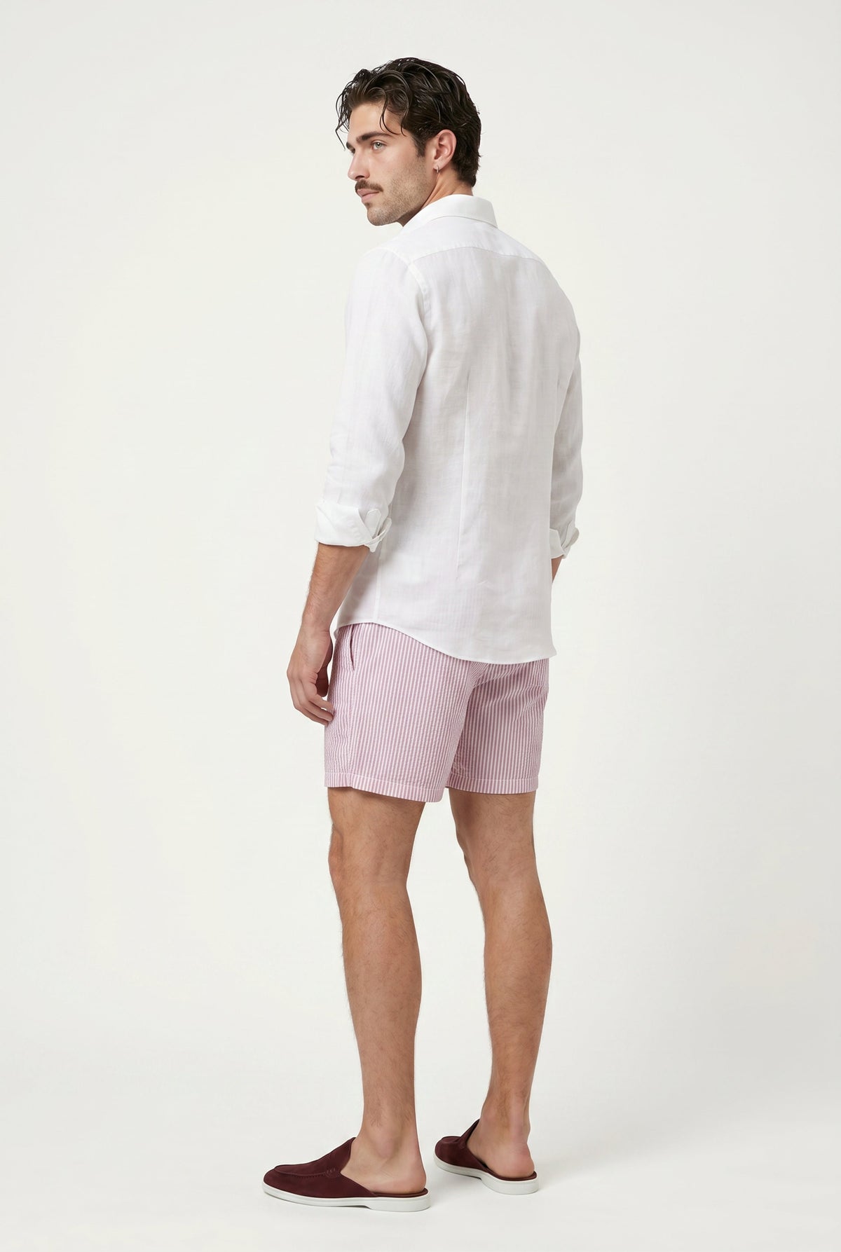 Short de banho Amalfi Rosa/Listras brancas