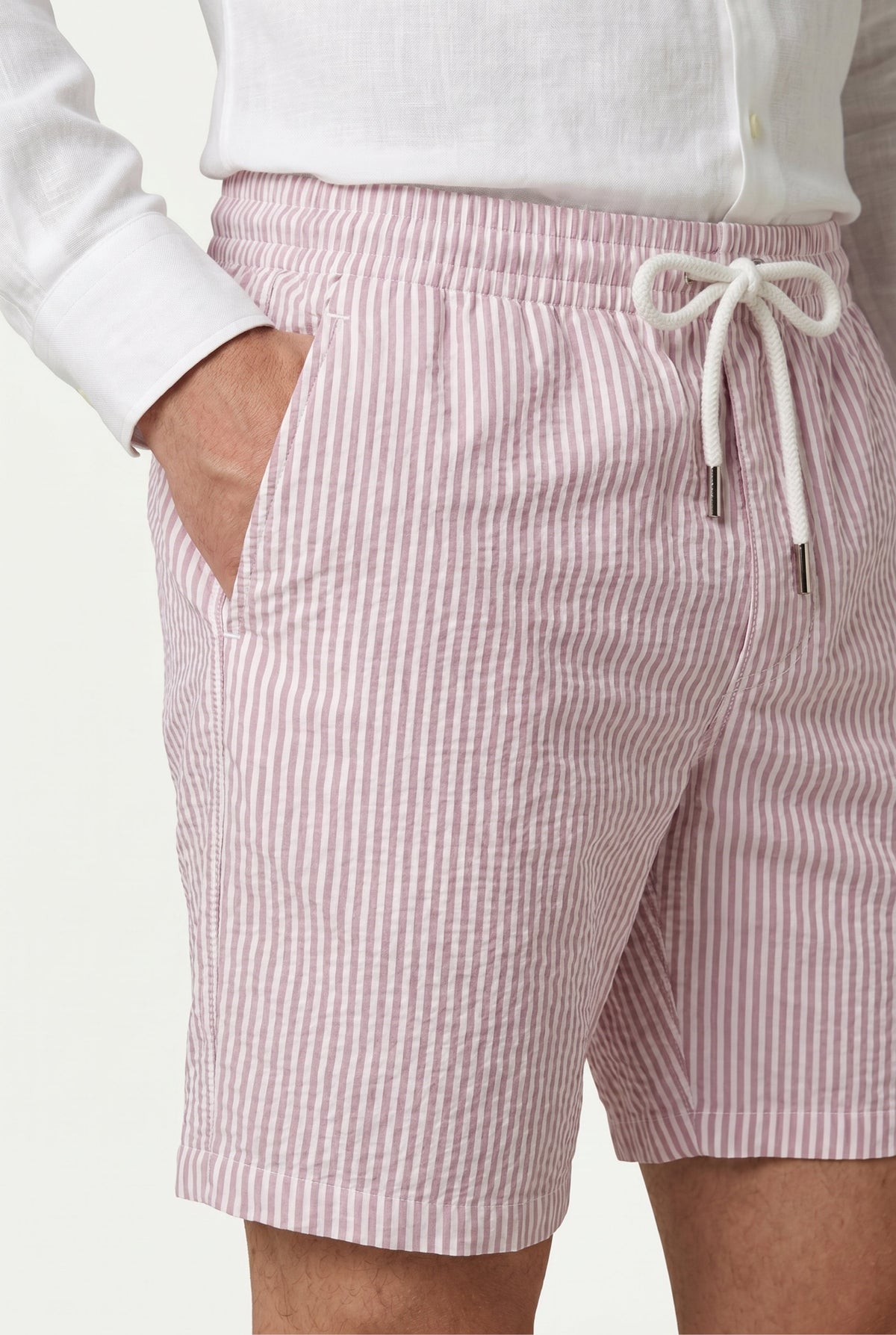 Short de banho Amalfi Rosa/Listras brancas