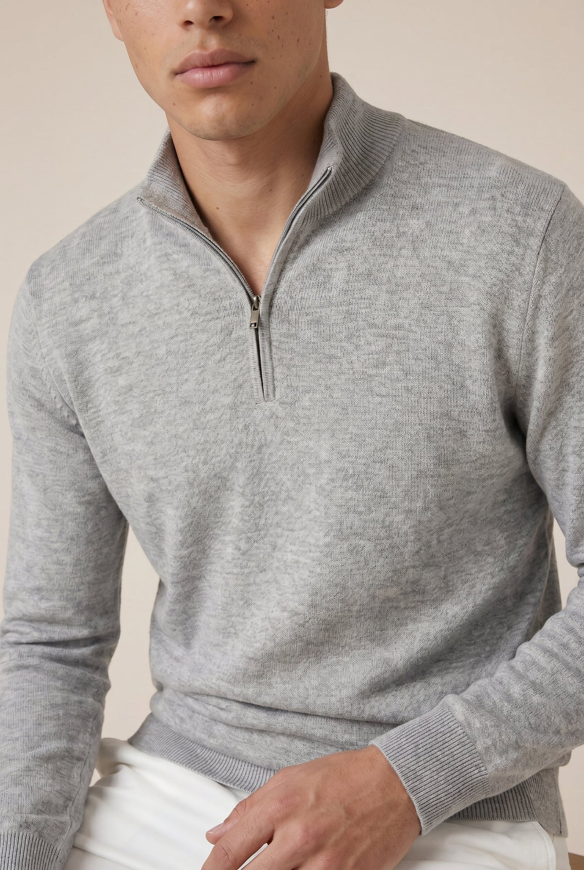 Merino Quarter Zip Grey Marl