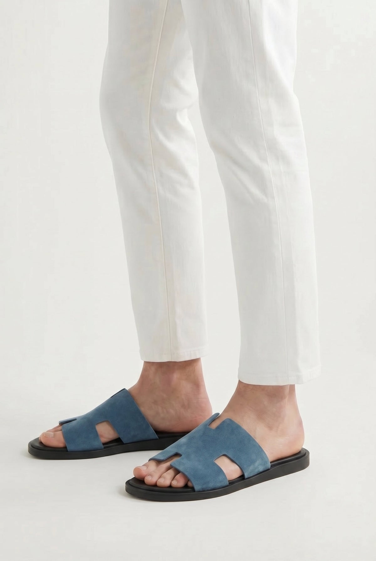 Capri Slide aus Veloursleder Schiefergrau
