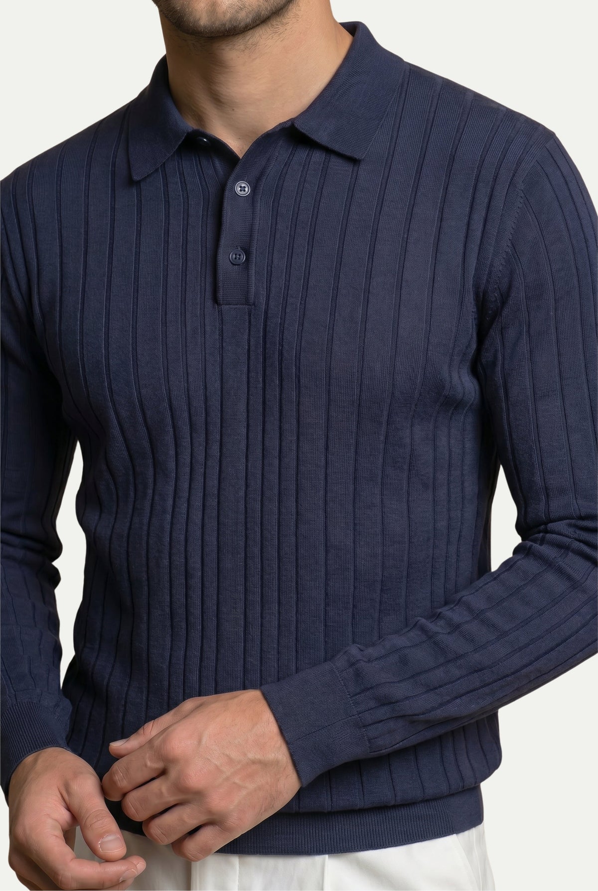 Extrafine Long Sleeve Polo Navy