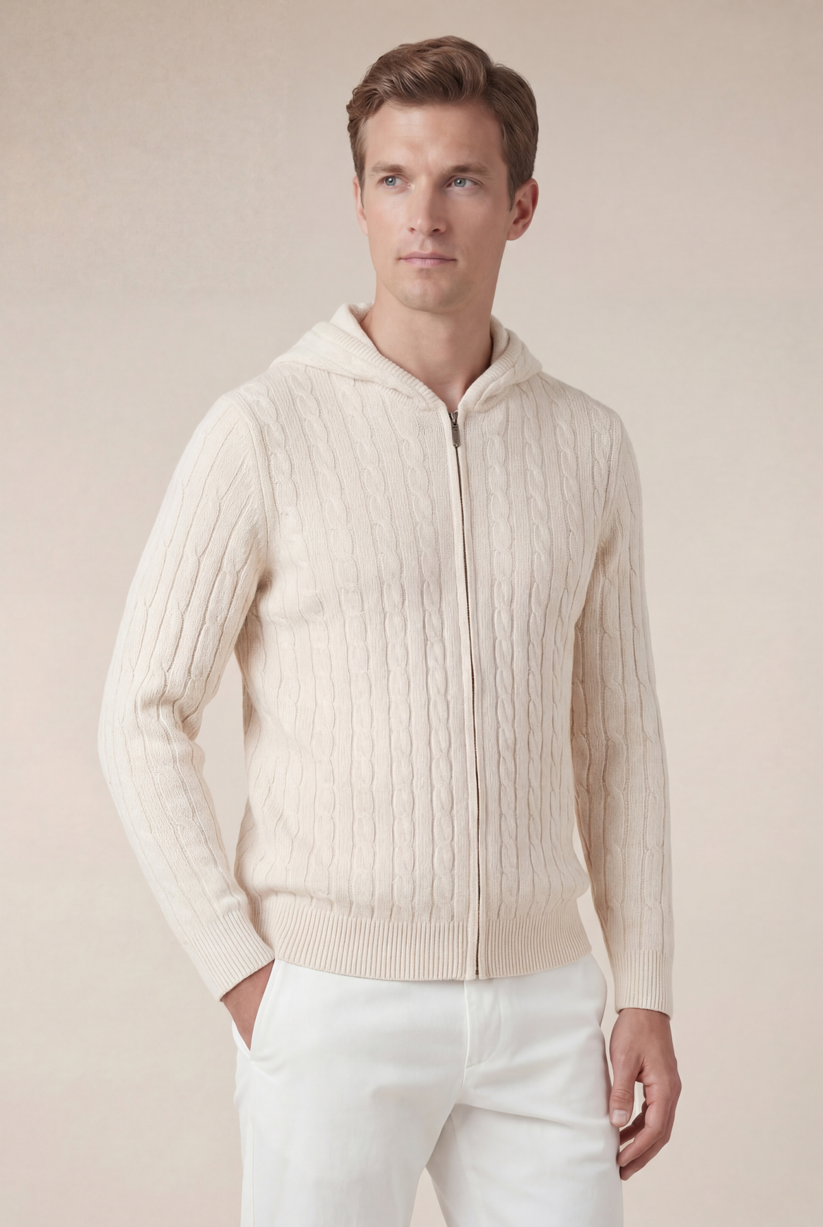 Sudadera de cachemira con capucha beige