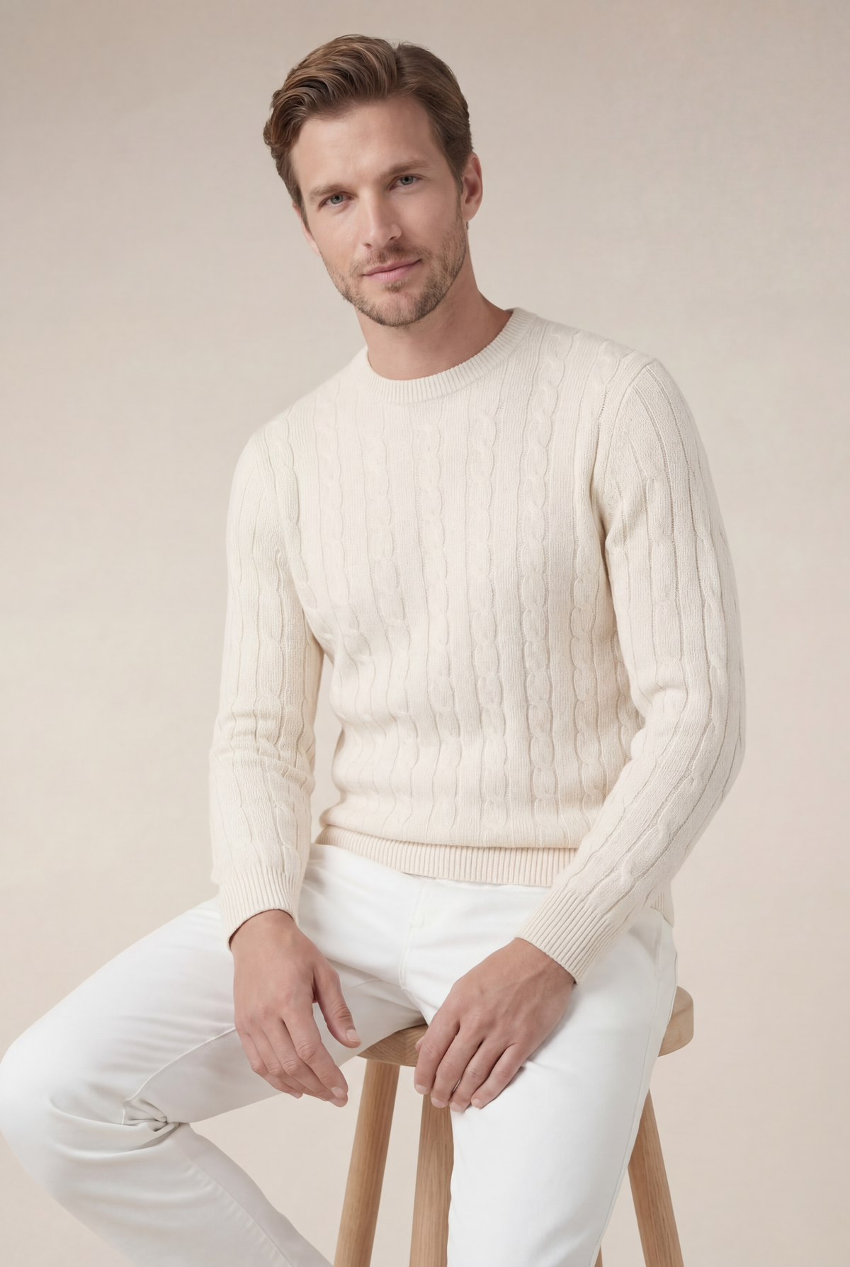 Suéter de gola redonda de cashmere Como bege