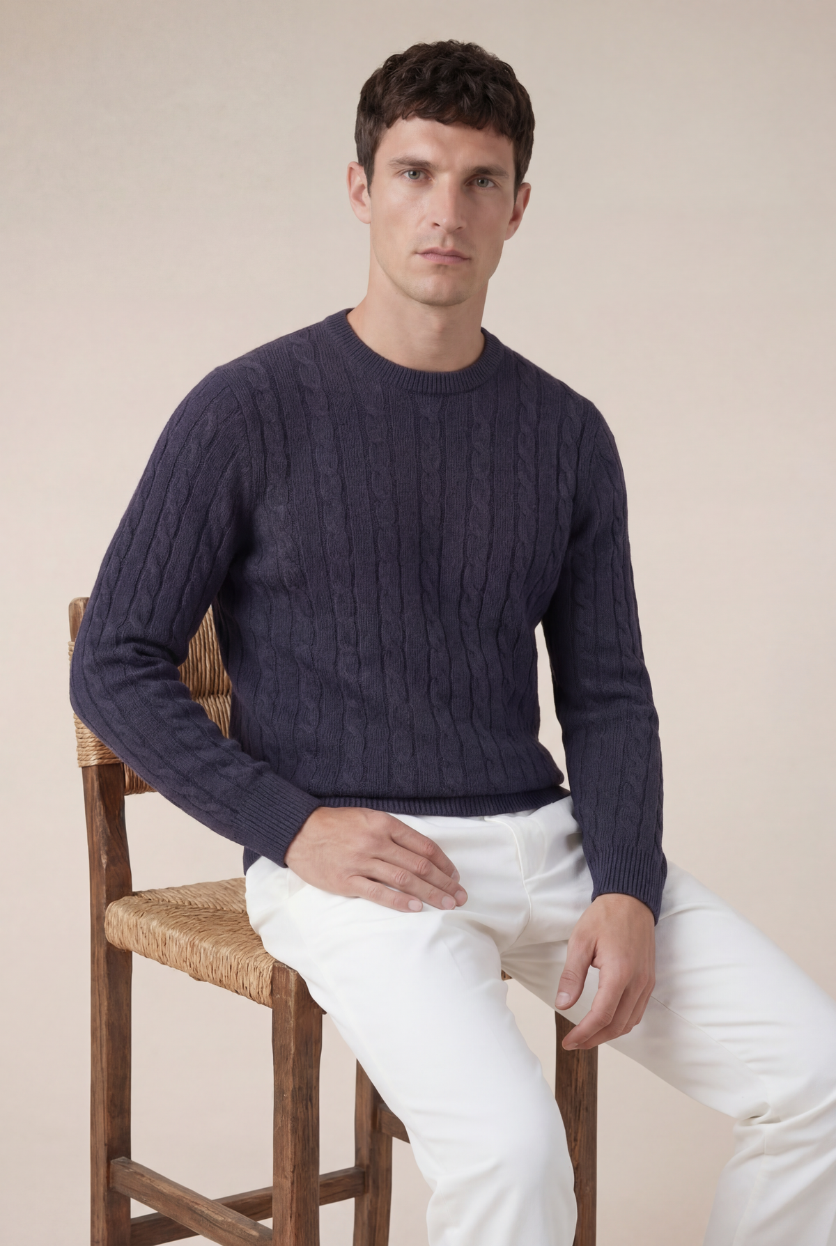 Suéter de gola redonda de cashmere Como azul-marinho