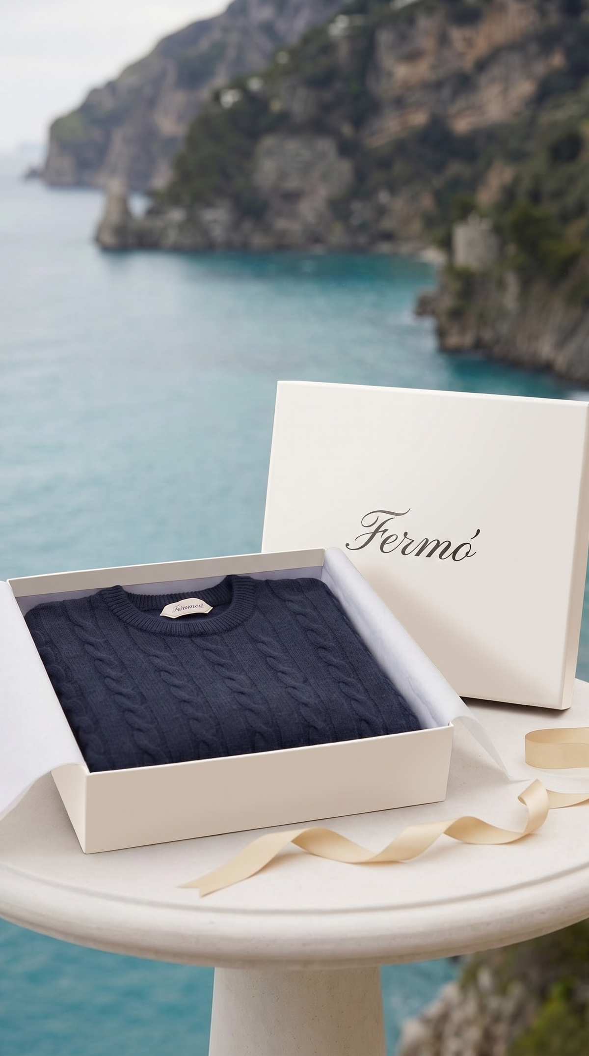 Suéter de gola redonda de cashmere Como azul-marinho