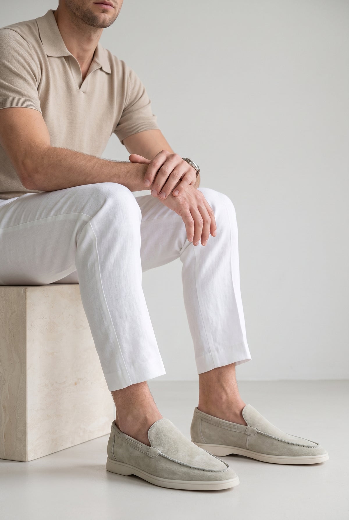 Pale Sage Yacht Loafer - worn, seated