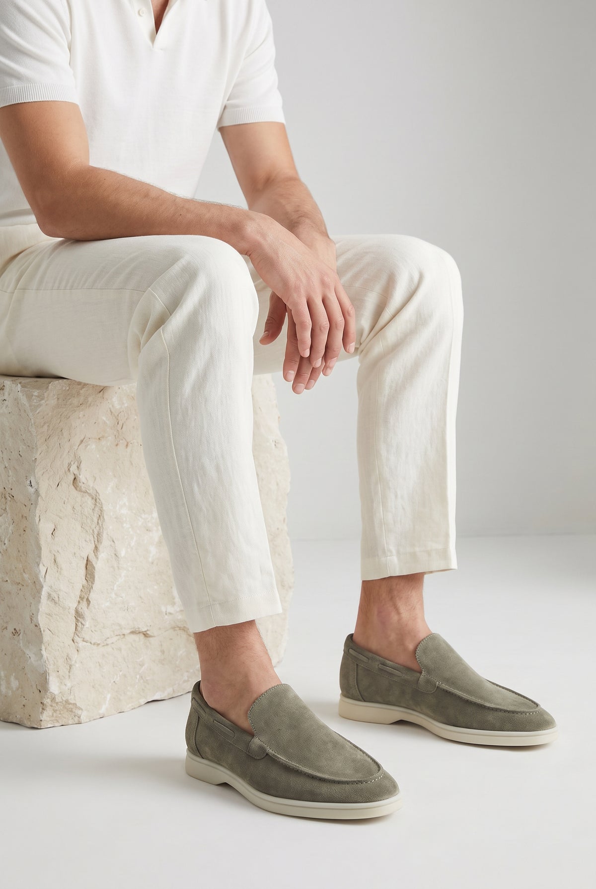 Pistachio Yacht Loafer - worn, seated