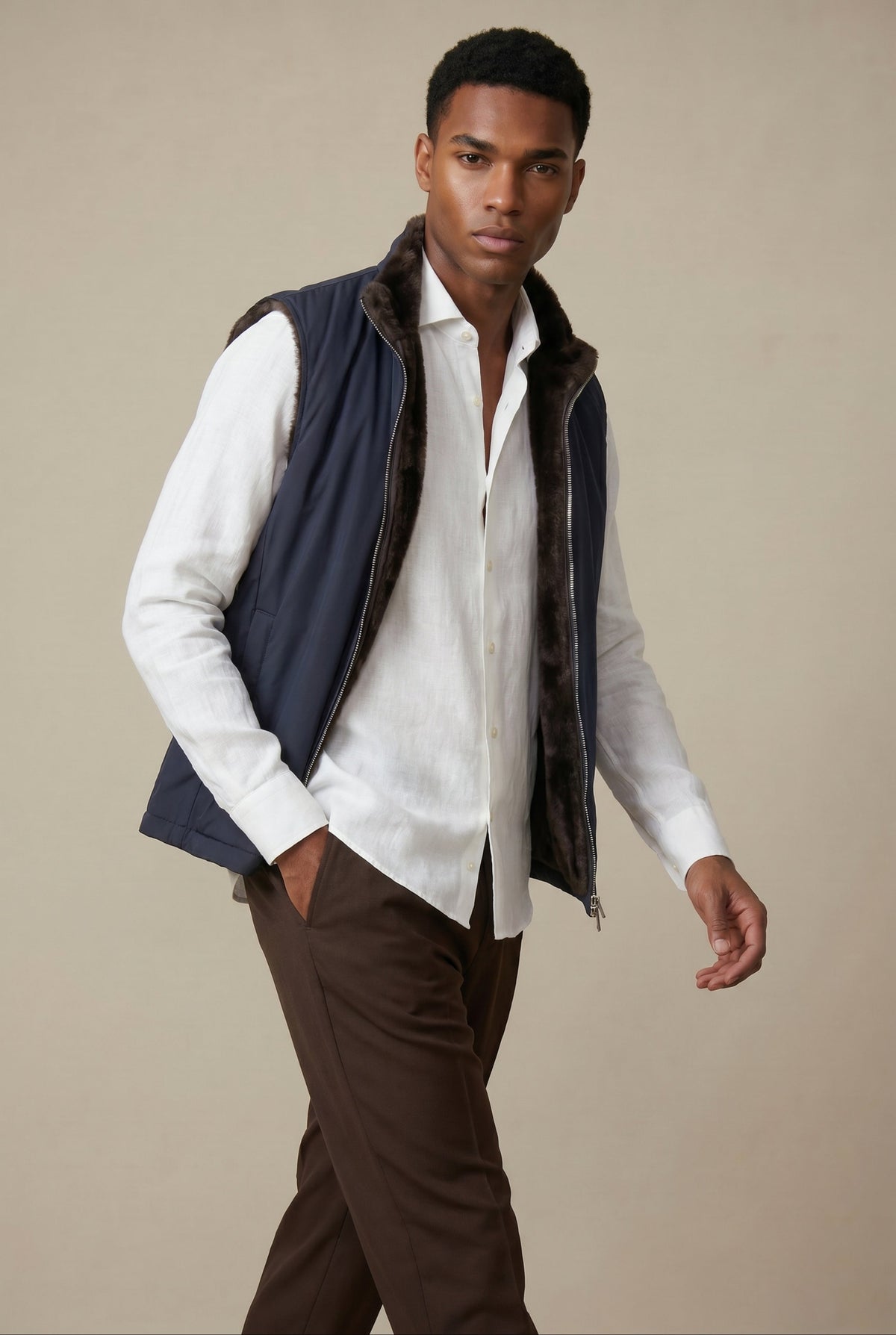 Fermó Fur Bodywarmer Navy