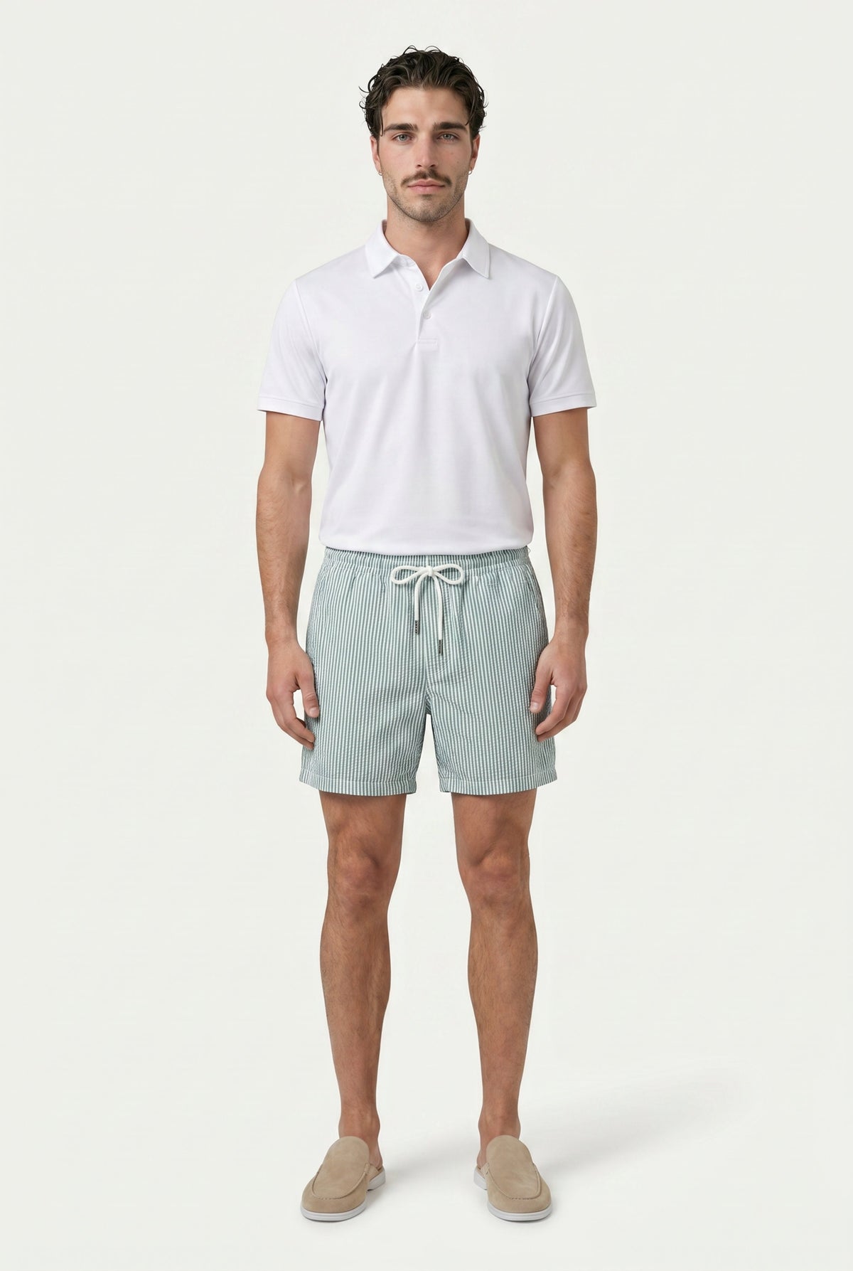 Short de bain Amalfi vert/rayures blanches