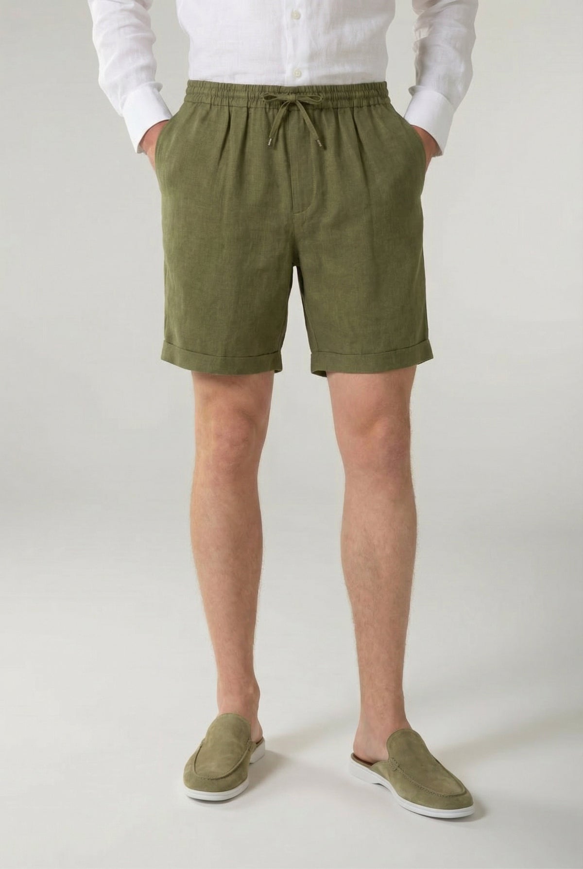 Short en lin Amalfi vert olive