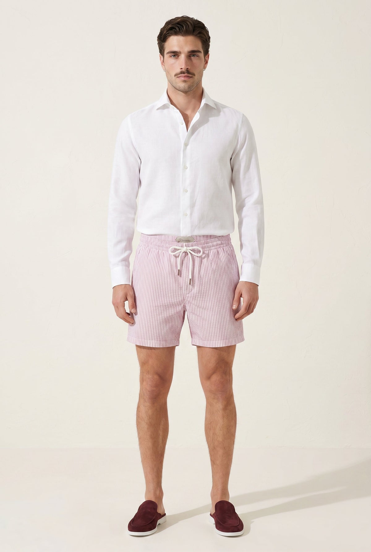 Short de bain Amalfi rose/rayures blanches