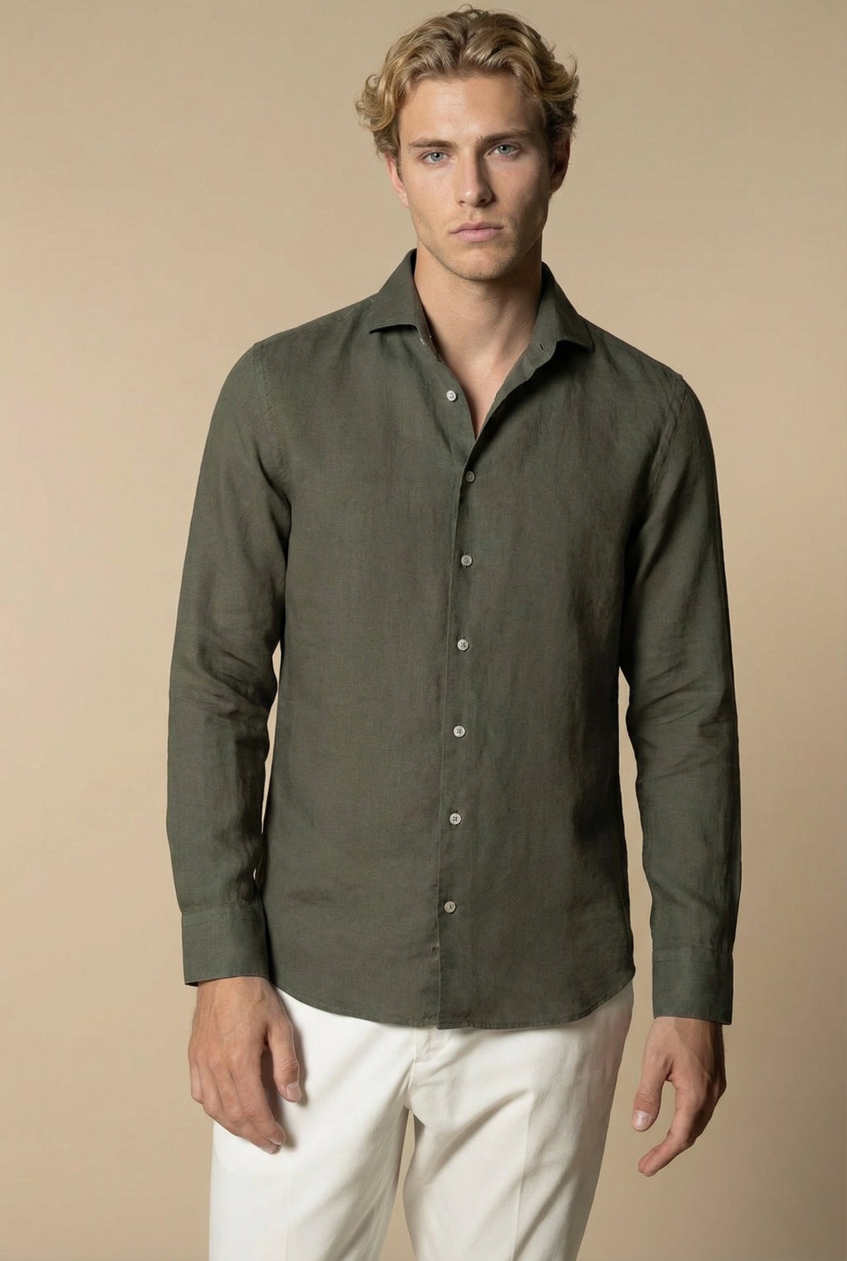 Amalfi Long Sleeve Linen Shirt Olive