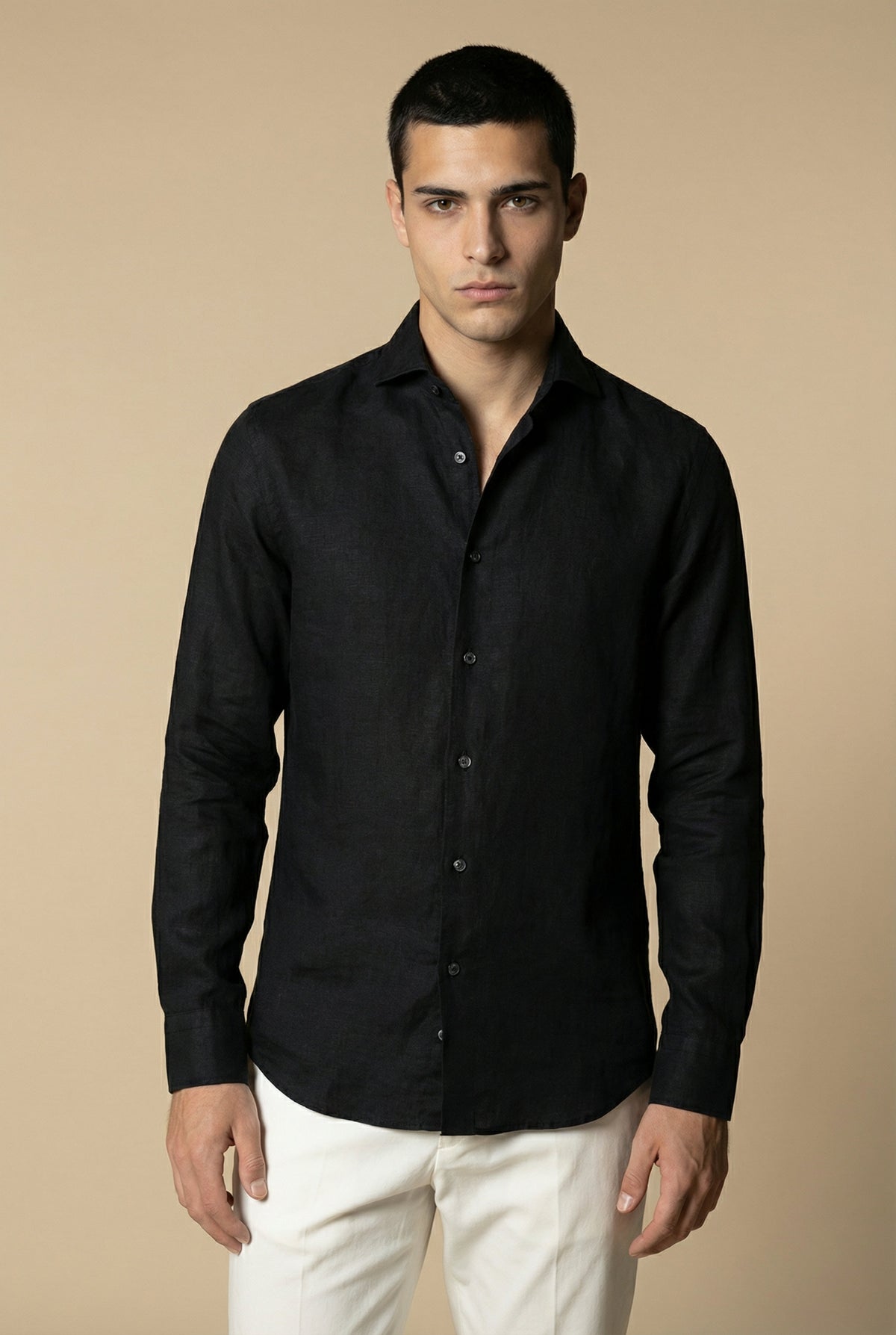 Chemise en lin à manches longues Amalfi noire