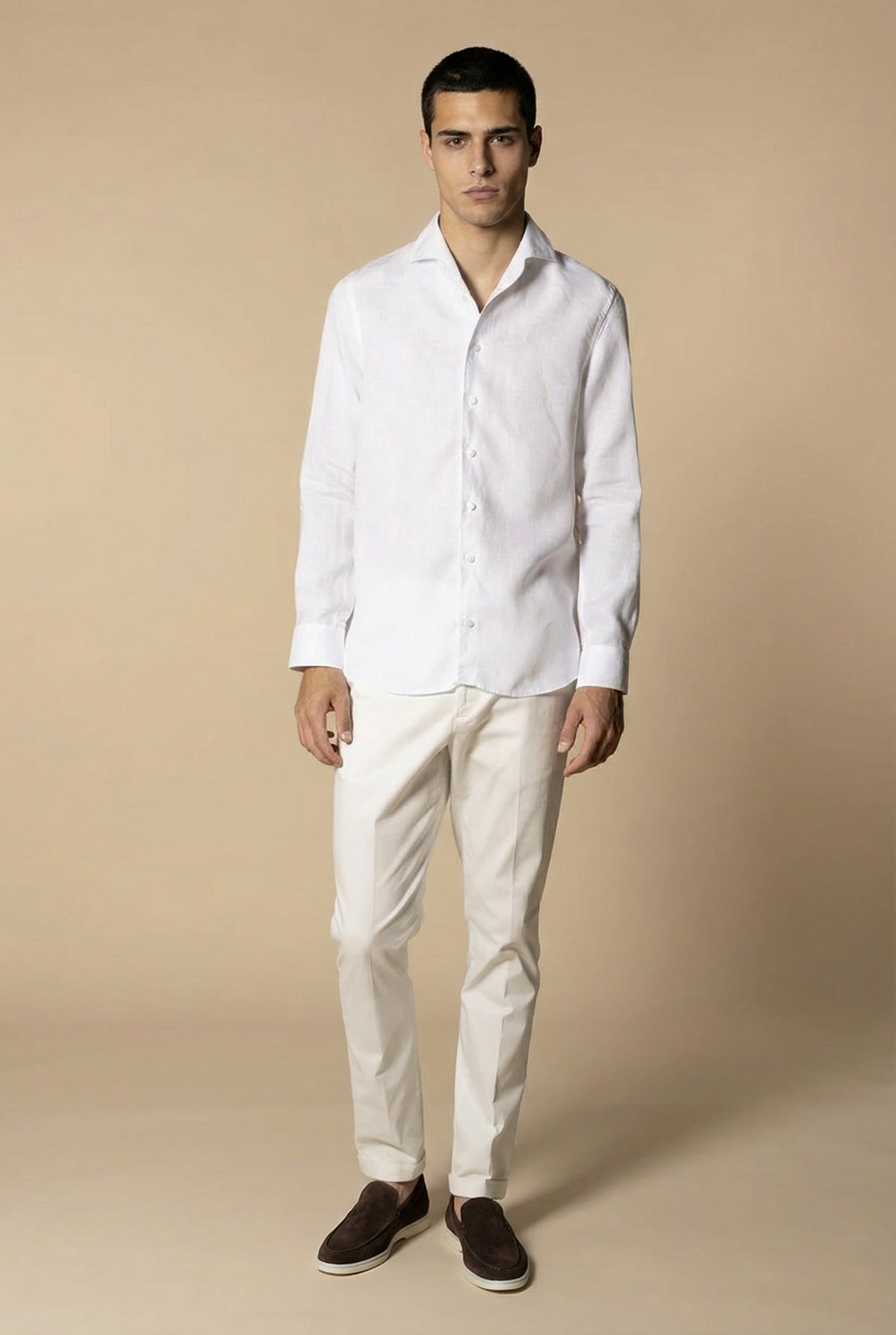 Chemise en lin à manches longues Amalfi blanche