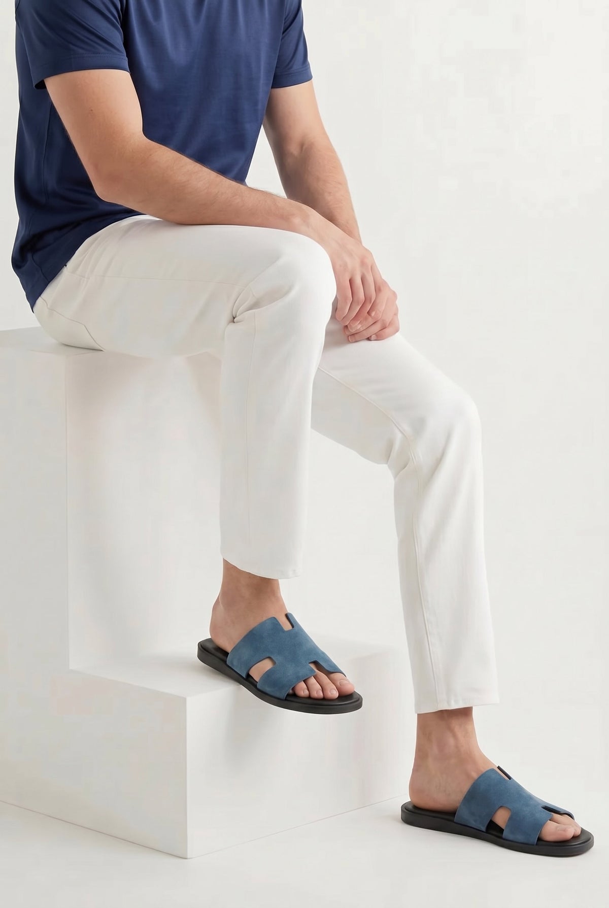 Capri Slide aus Veloursleder Schiefergrau