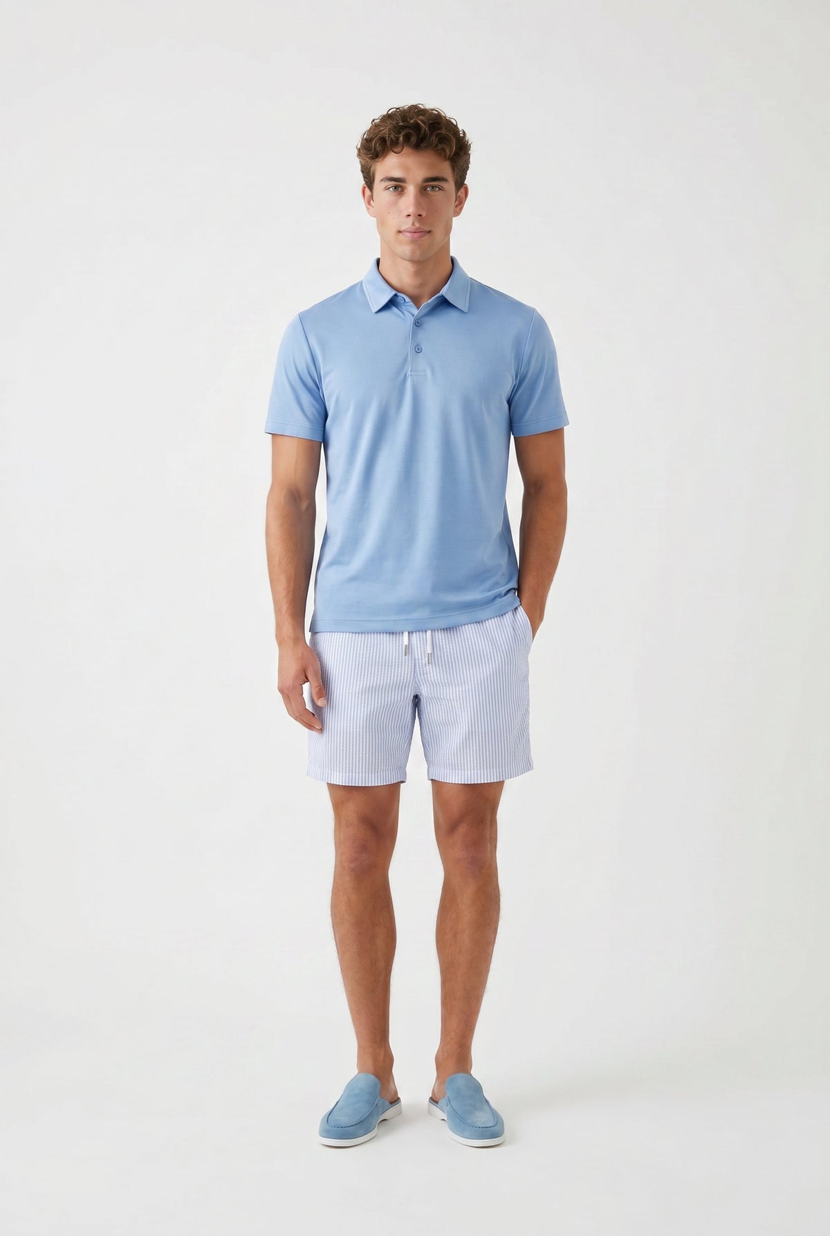 Short de bain Amalfi bleu/rayures blanches