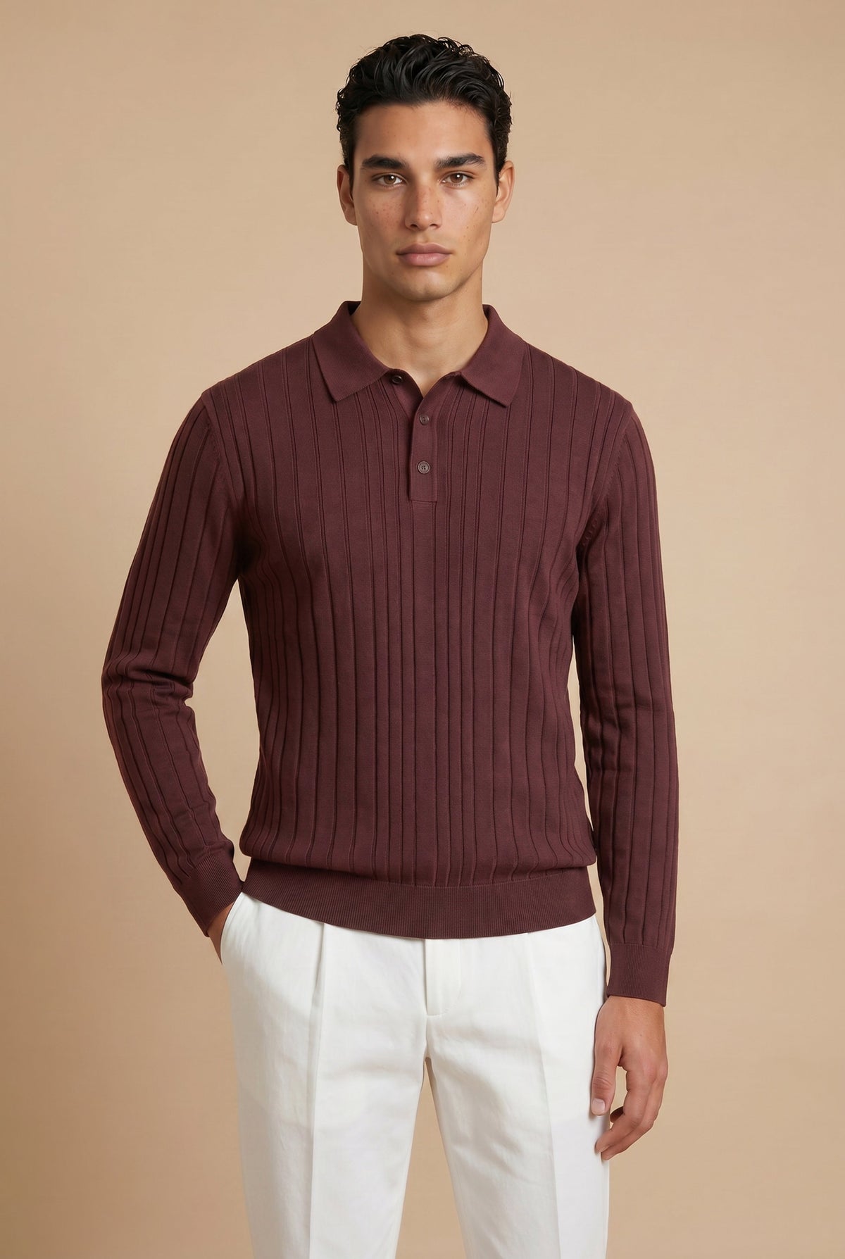 Extrafine Long Sleeve Polo Burgundy