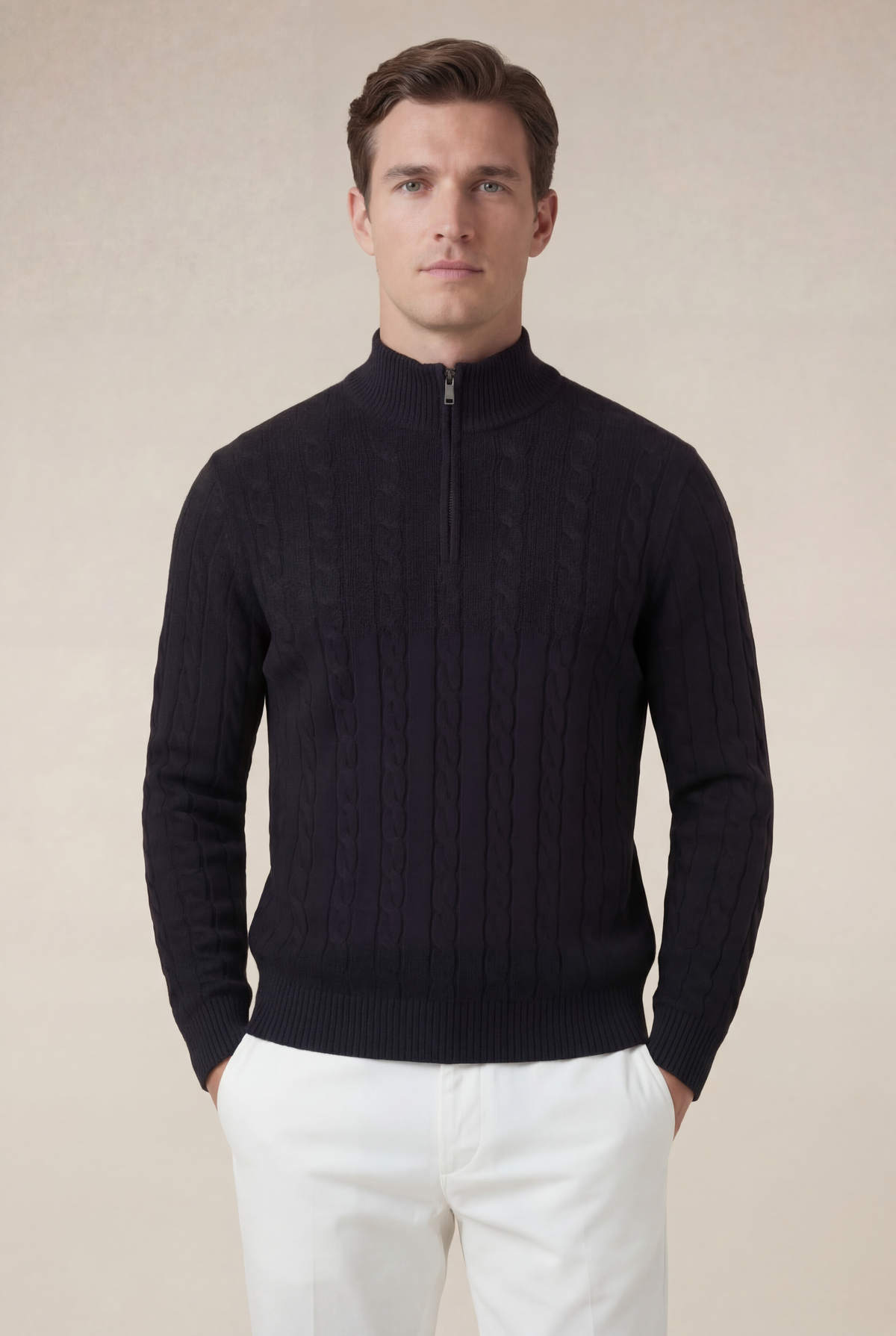 Como-Kaschmirpullover mit Viertelreißverschluss Schwarz