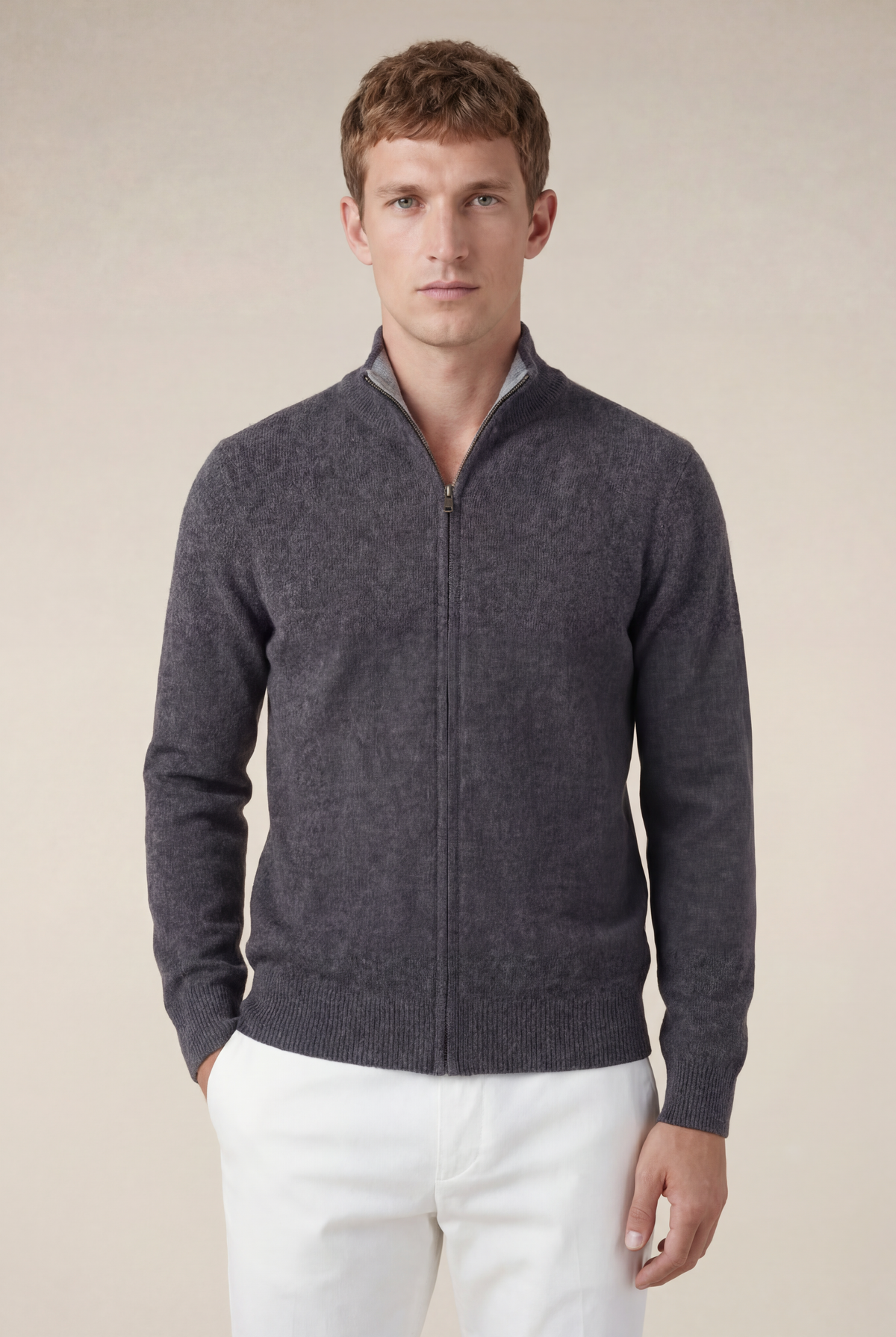 Maglia in cashmere Sorrento con zip integrale nera