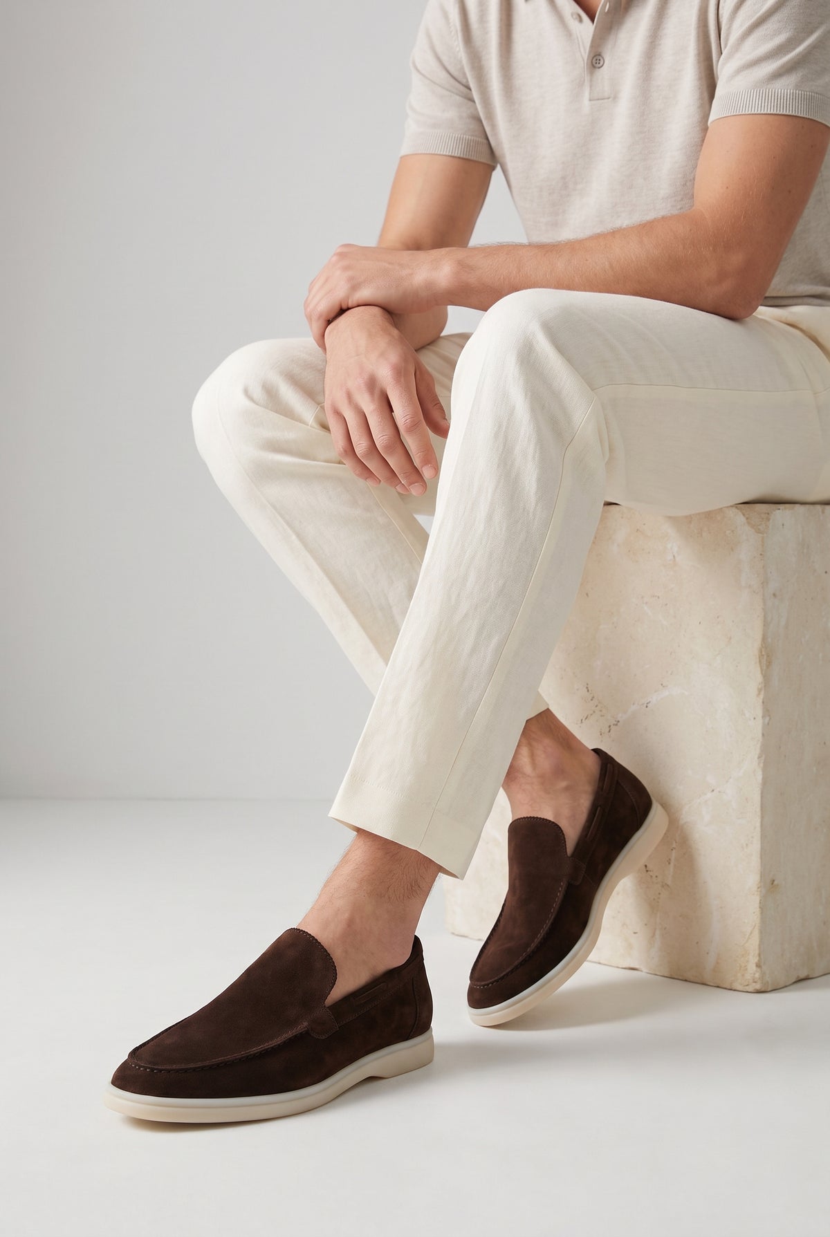 Chocolate Yacht Loafer - worn, seated