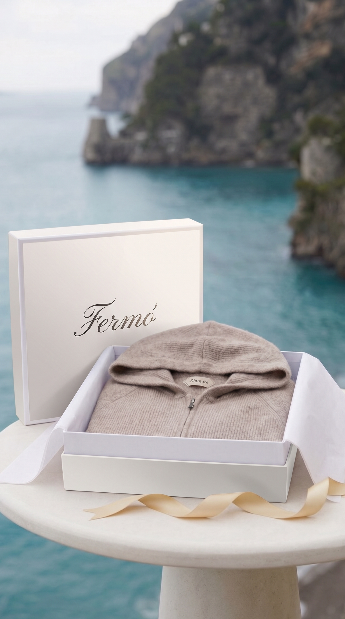 Cortina-Kaschmir-Kapuzenpullover mit Reißverschluss Braun