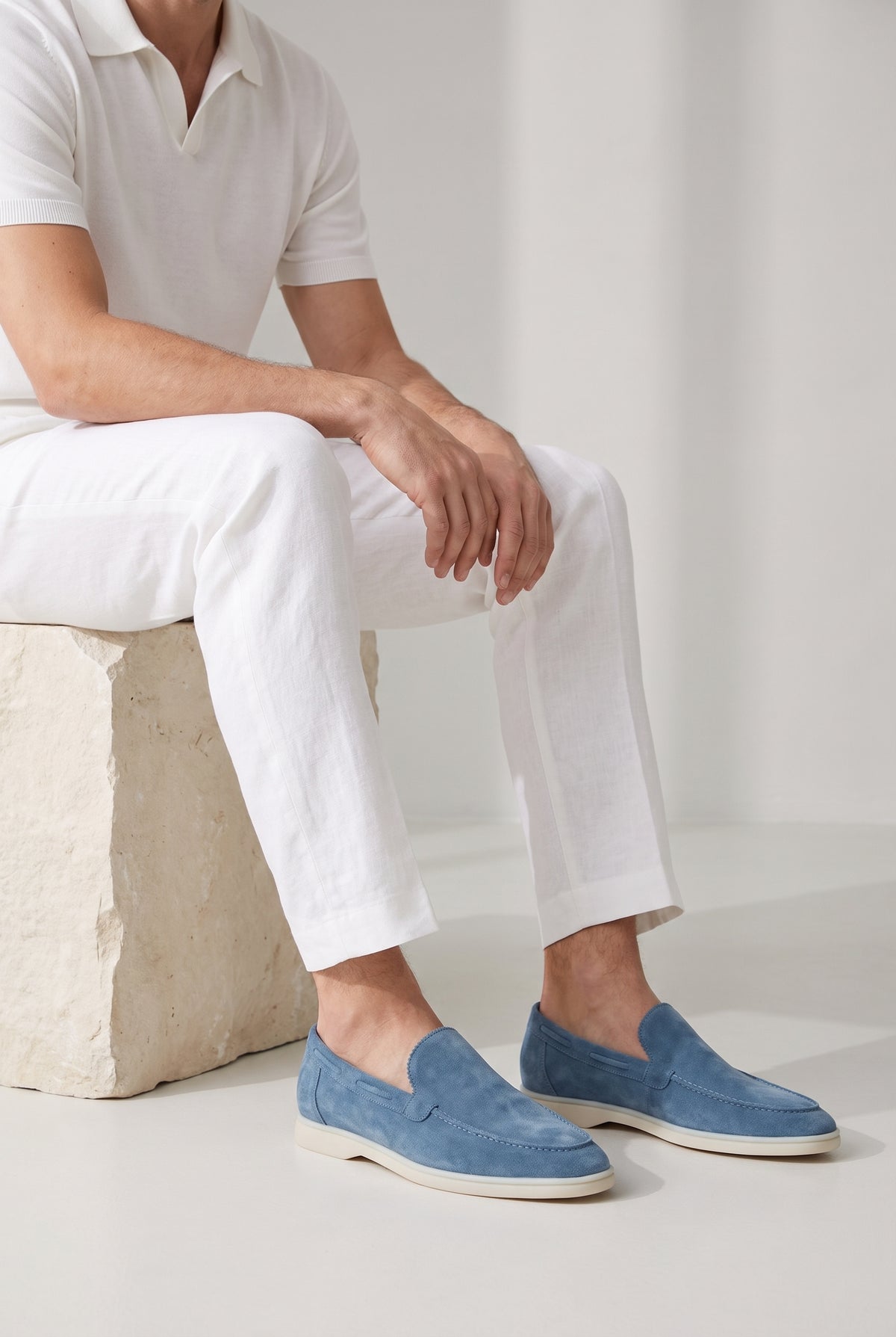 Sapphire Blue Yacht Loafer - worn, seated